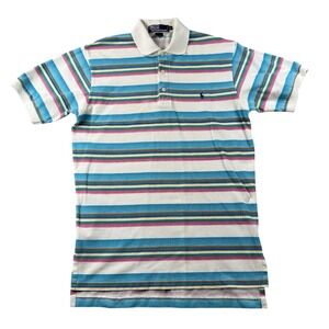 VTG Polo Ralph Lauren Polo Shirt Mens S Pastel Stripes Blue Pony Preppy 90s Y2k